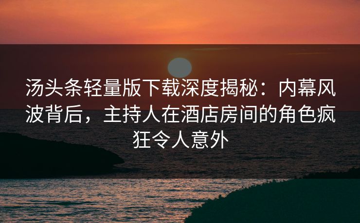 汤头条轻量版下载深度揭秘：内幕风波背后，主持人在酒店房间的角色疯狂令人意外
