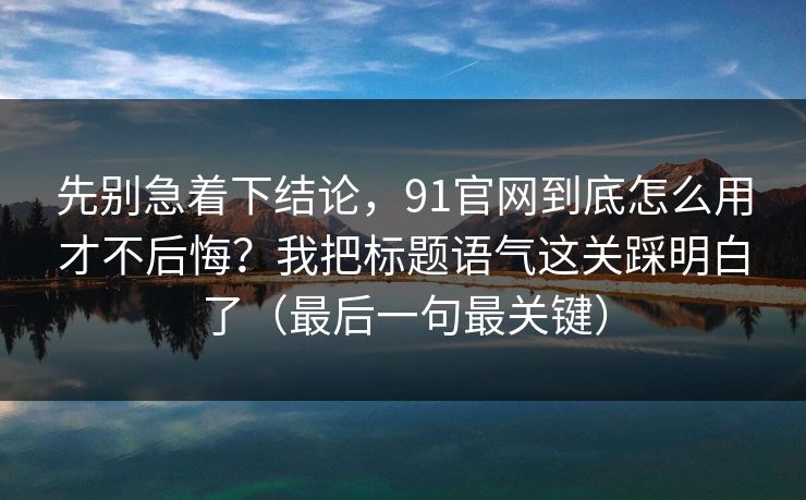 先别急着下结论，91官网到底怎么用才不后悔？我把标题语气这关踩明白了（最后一句最关键）